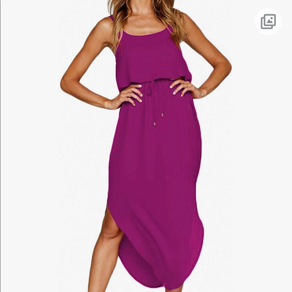 NERLEROLIAN Women's Adjustable Strappy Split Summer Beach Casual Midi Dress